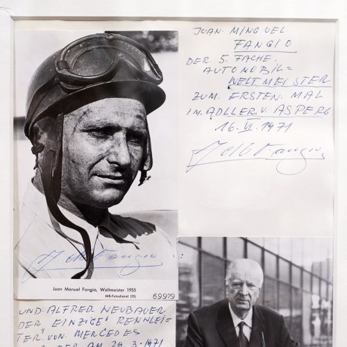 Juan Manuel Fangio y Alfred Neubauer en el Hotel Adler Asperg cerca de Ludwigsburg