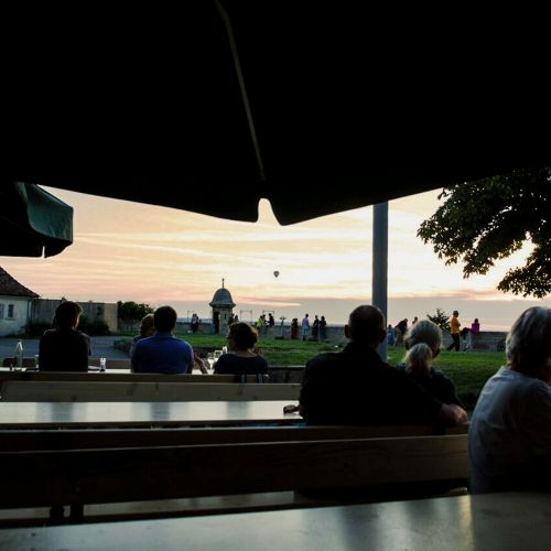 Panoramaausblick mit Sonnenunterg Schubart Stube im Hohenasperg